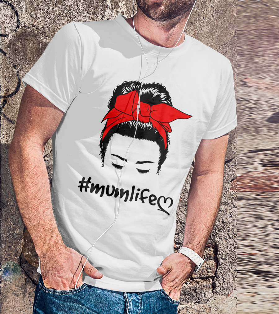 Messy Bun Red Bow #Mumlife T-Shirt