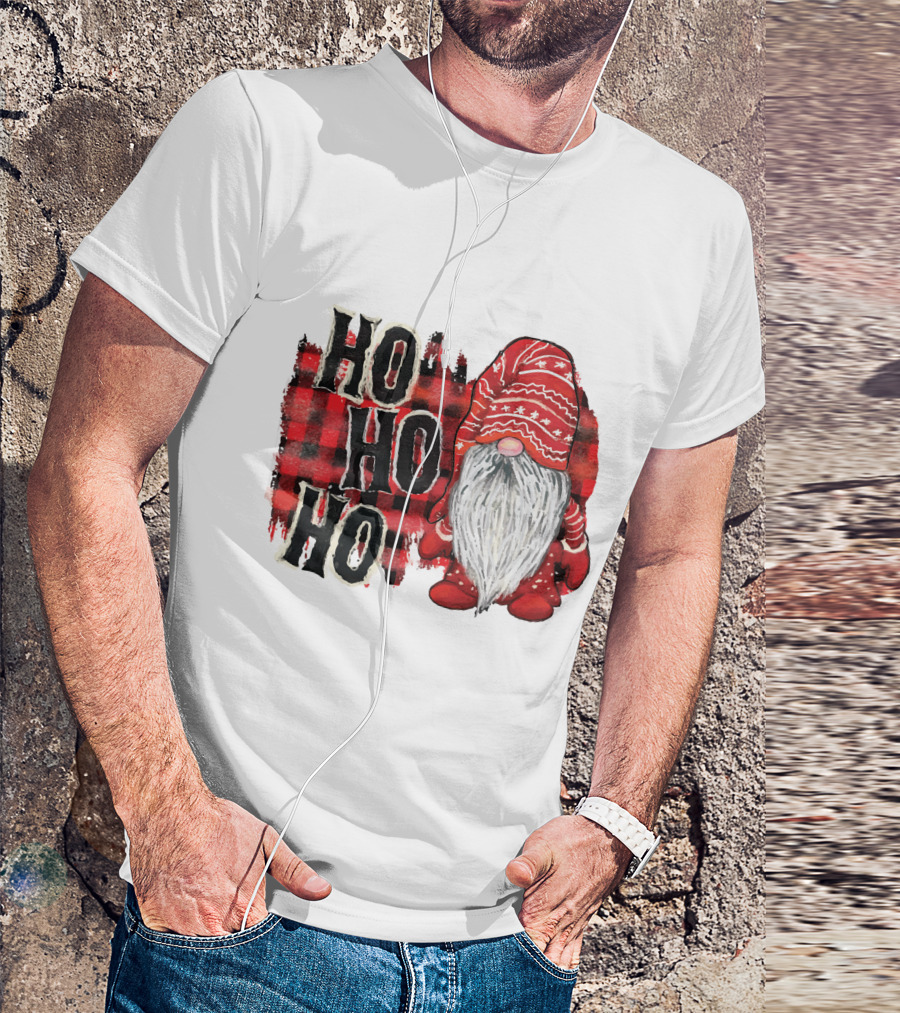 Watercolor Plaid Christmas Gnome Ho Ho Ho Red Holiday T-Shirt