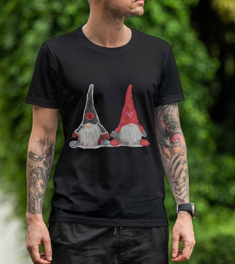 Watercolor Christmas Gnomes With Hearts T-Shirt