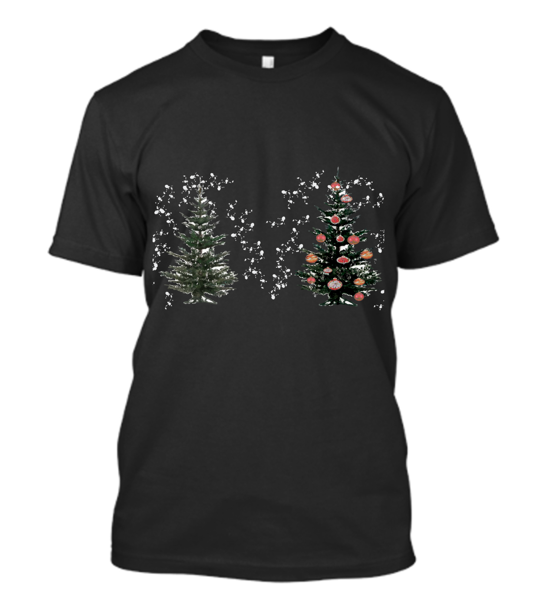 Watercolor Christmas Trees Snowy Evergreen With Red Ornaments T-Shirt