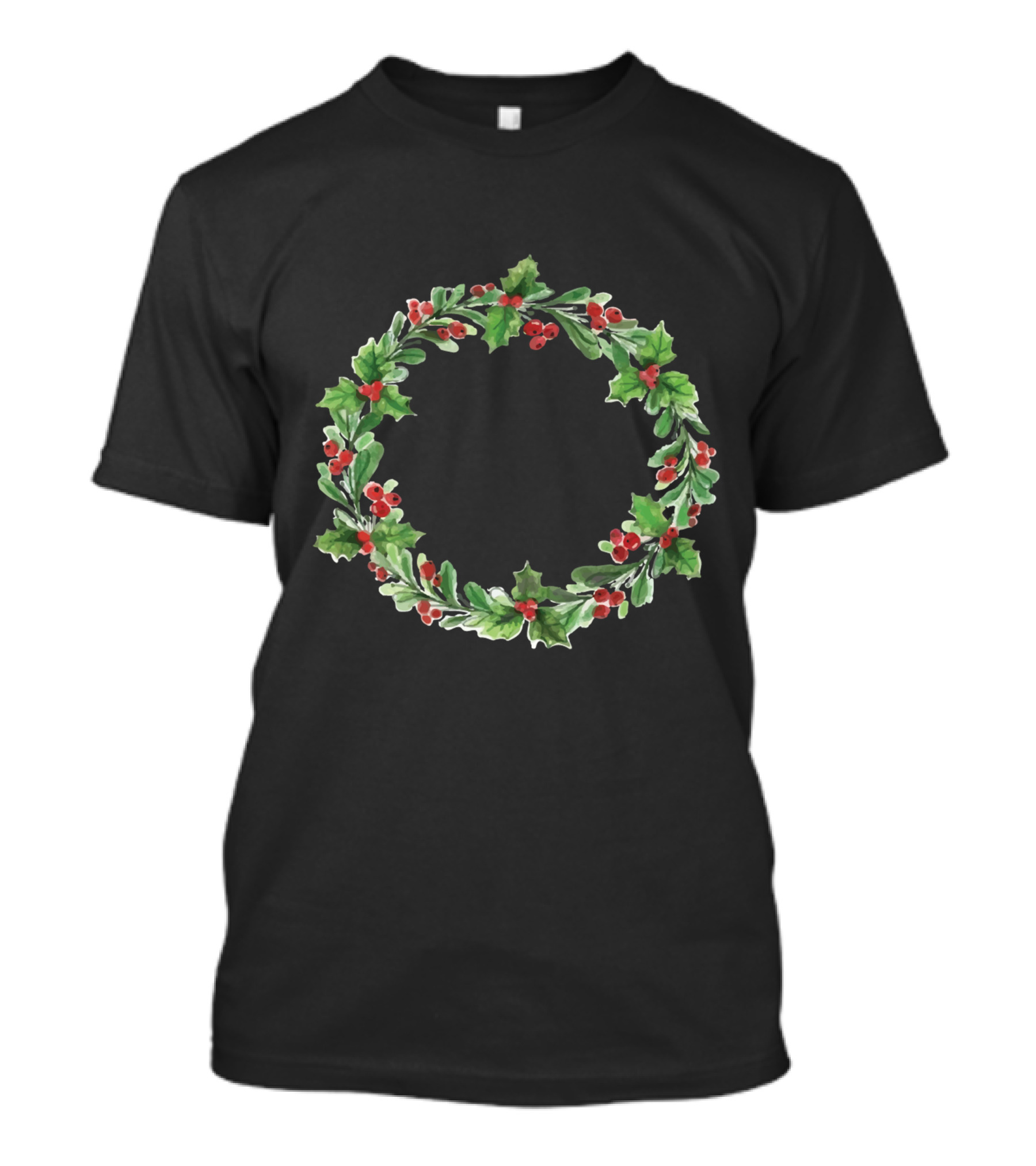 Watercolor Christmas Wreath Hollies And Berries Xmas T-Shirt