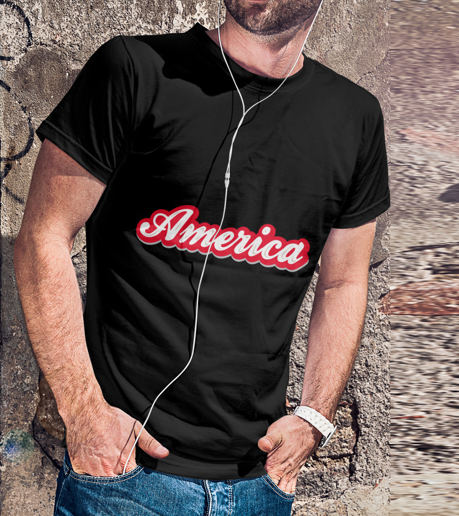 America Script Red White Cursive T-Shirt