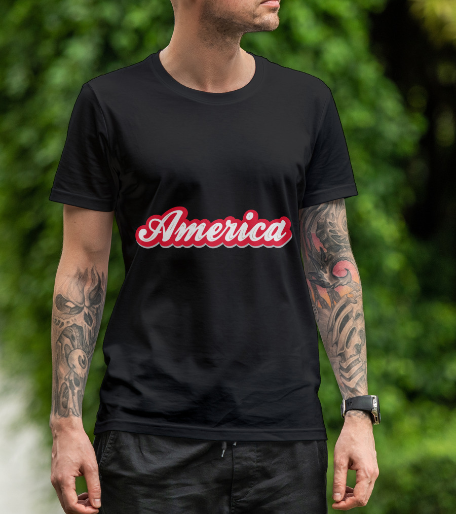 America Script Red White Cursive T-Shirt