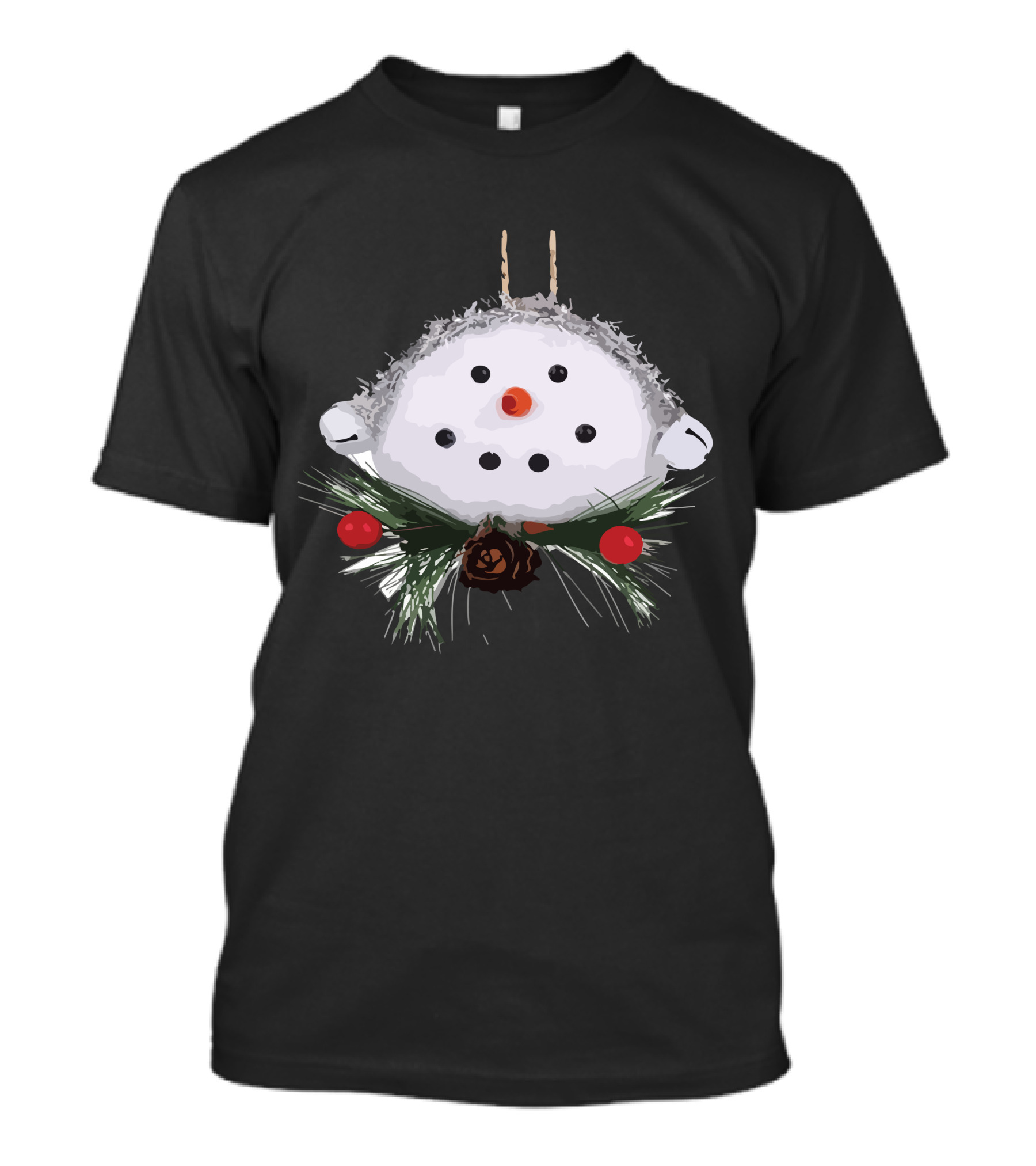 Christmas Snowman Ball Ornament With Pinecones And Berries T-Shirt