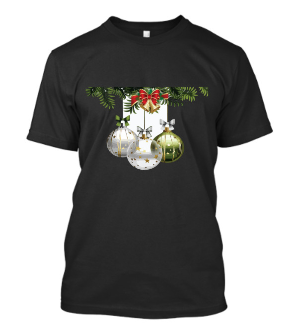 Holiday Christmas Balls Evergreen Branches Ribbons T-Shirt