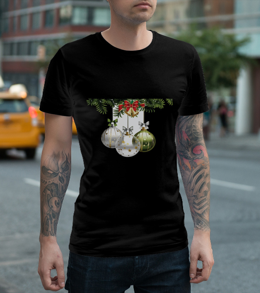 Holiday Christmas Balls Evergreen Branches Ribbons T-Shirt