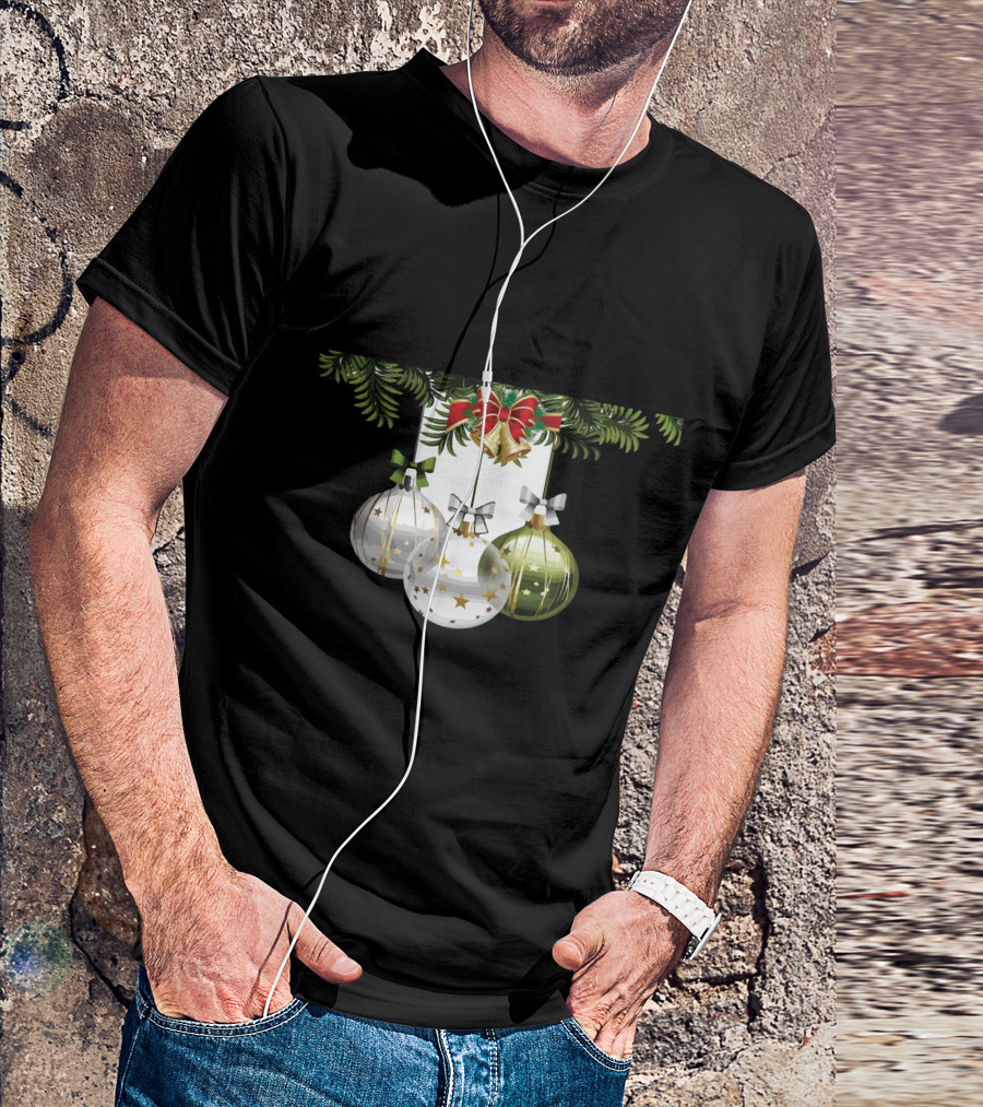Holiday Christmas Balls Evergreen Branches Ribbons T-Shirt