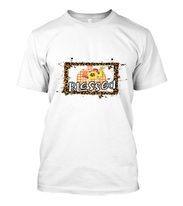 Blessed Leopard Frame Plaid Pumpkin Sunflowers T-Shirt