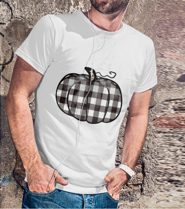 Buffalo Plaid Checkered Pumpkin White T-Shirt