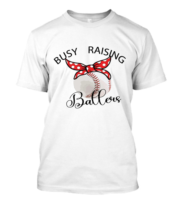 Busy Raising Ballers Baseball Red Bow T-Shirt