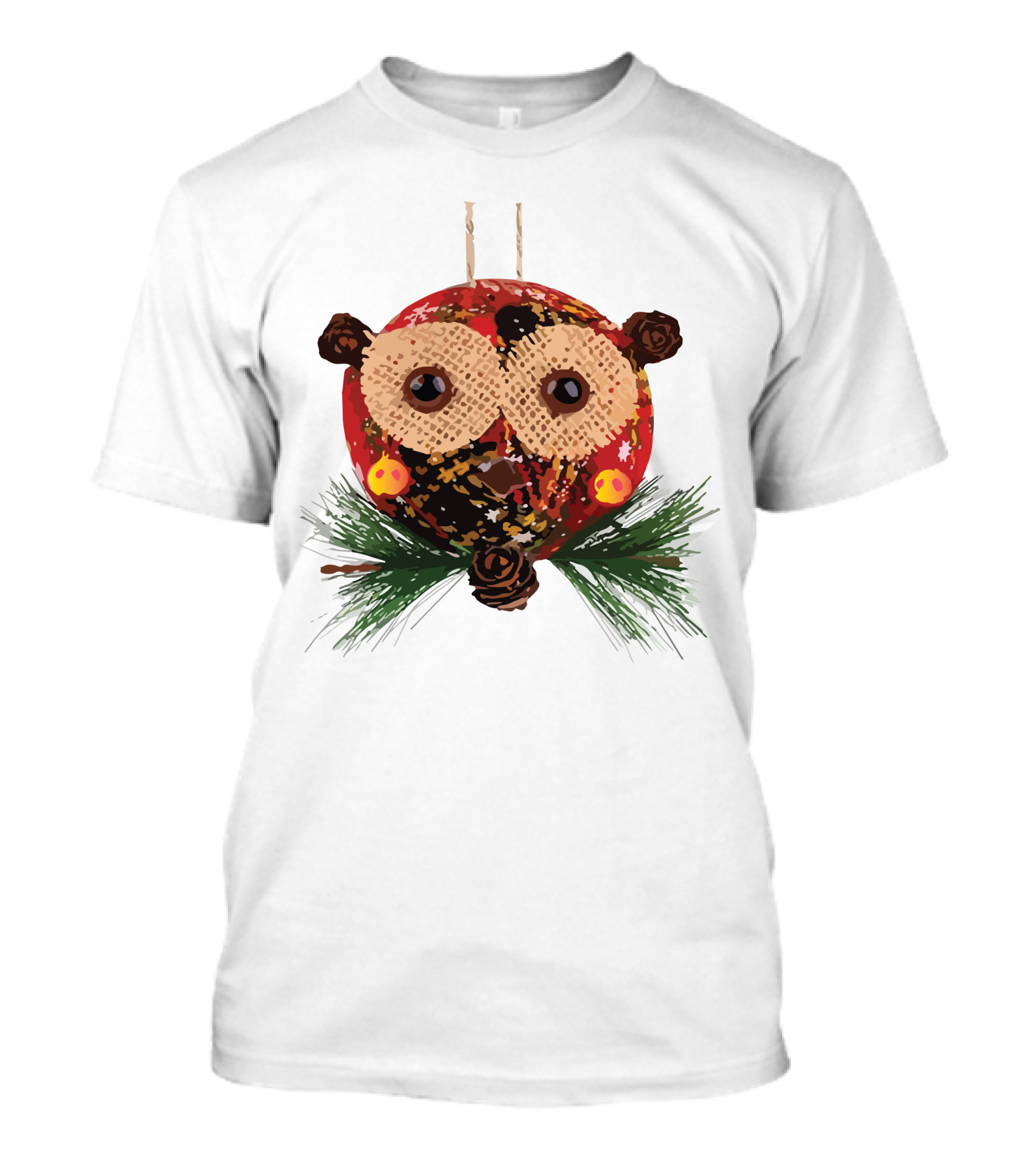 Christmas Ball Ornaments Owl With Pinecones And Greenery T-Shirt