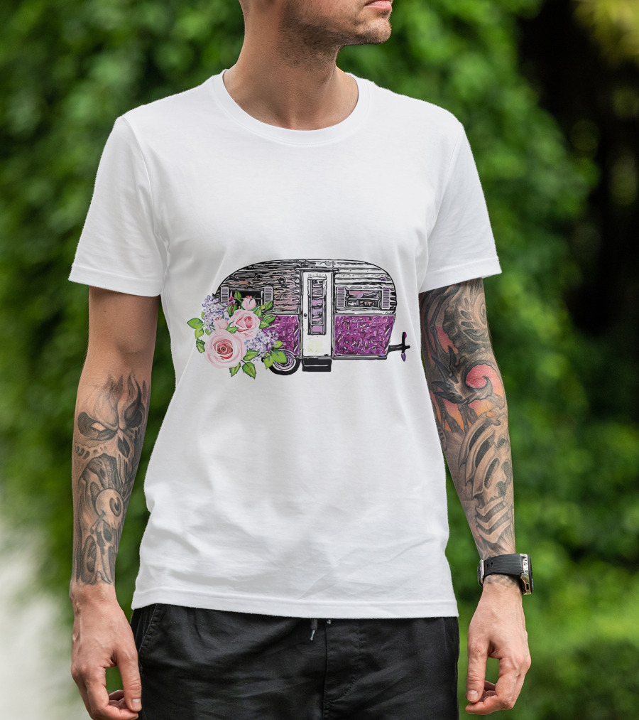 Flower Camping Car With Floral Vintage Caravan T-Shirt