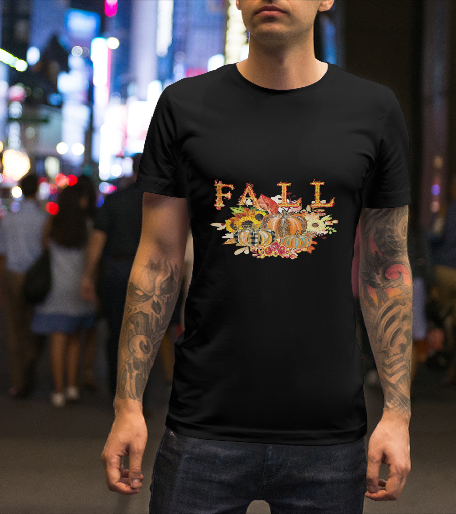 FALL Pumpkin Sunflowers And Leaves Thanksgiving T-Shirt