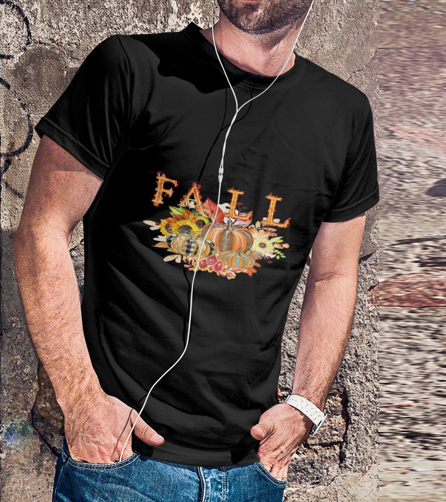 FALL Pumpkin Sunflowers And Leaves Thanksgiving T-Shirt