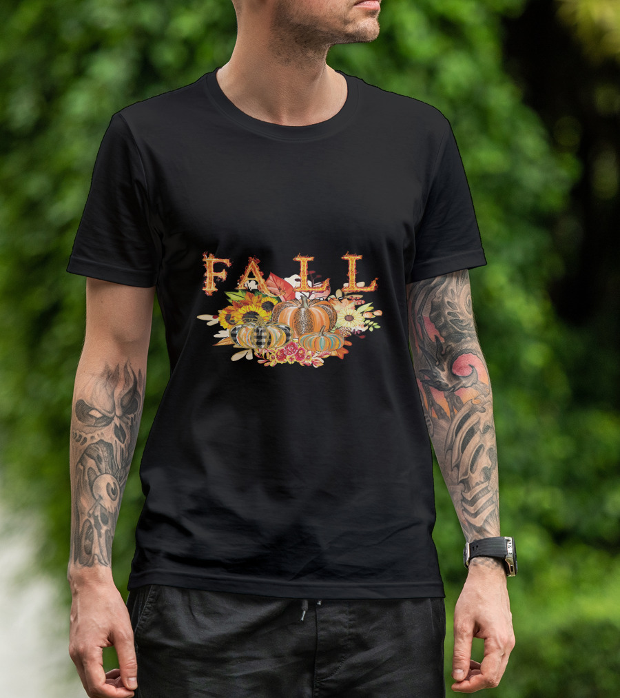 FALL Pumpkin Sunflowers And Leaves Thanksgiving T-Shirt