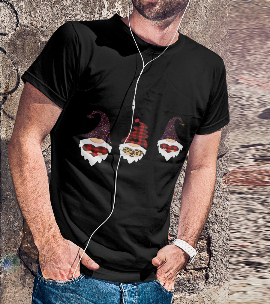 Valentine's Day Love Gnomes With Plaid And Leopard Hearts T-Shirt