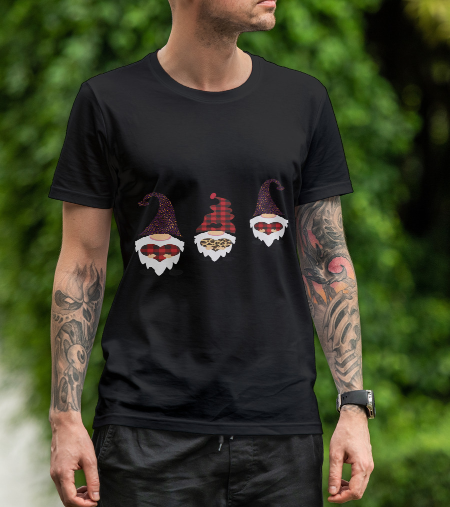 Valentine's Day Love Gnomes With Plaid And Leopard Hearts T-Shirt