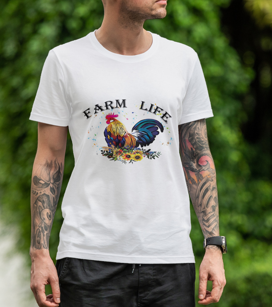 Farm Life Colorful Rooster Floral T-Shirt
