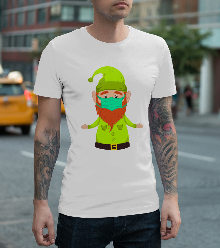 Gnome With Green Hat Wearing Face Mask T-Shirt
