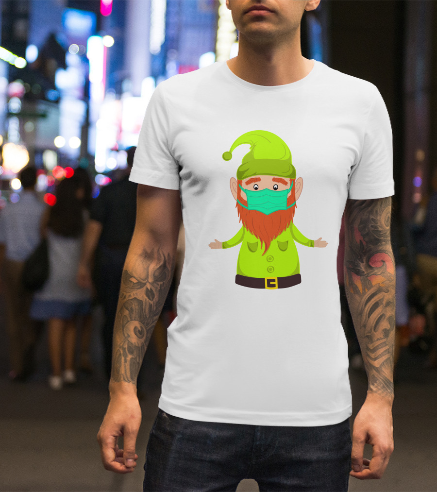 Gnome With Green Hat Wearing Face Mask T-Shirt
