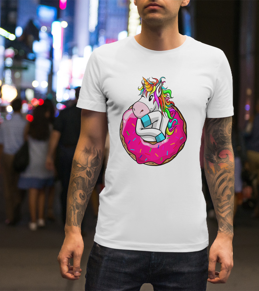Unicorn Donut Cake Rainbow Horn Pink Sprinkles T-Shirt