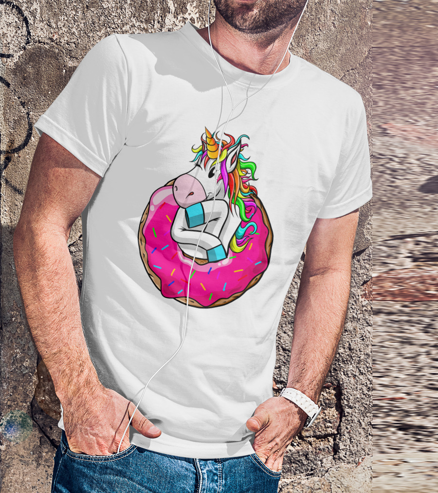 Unicorn Donut Cake Rainbow Horn Pink Sprinkles T-Shirt