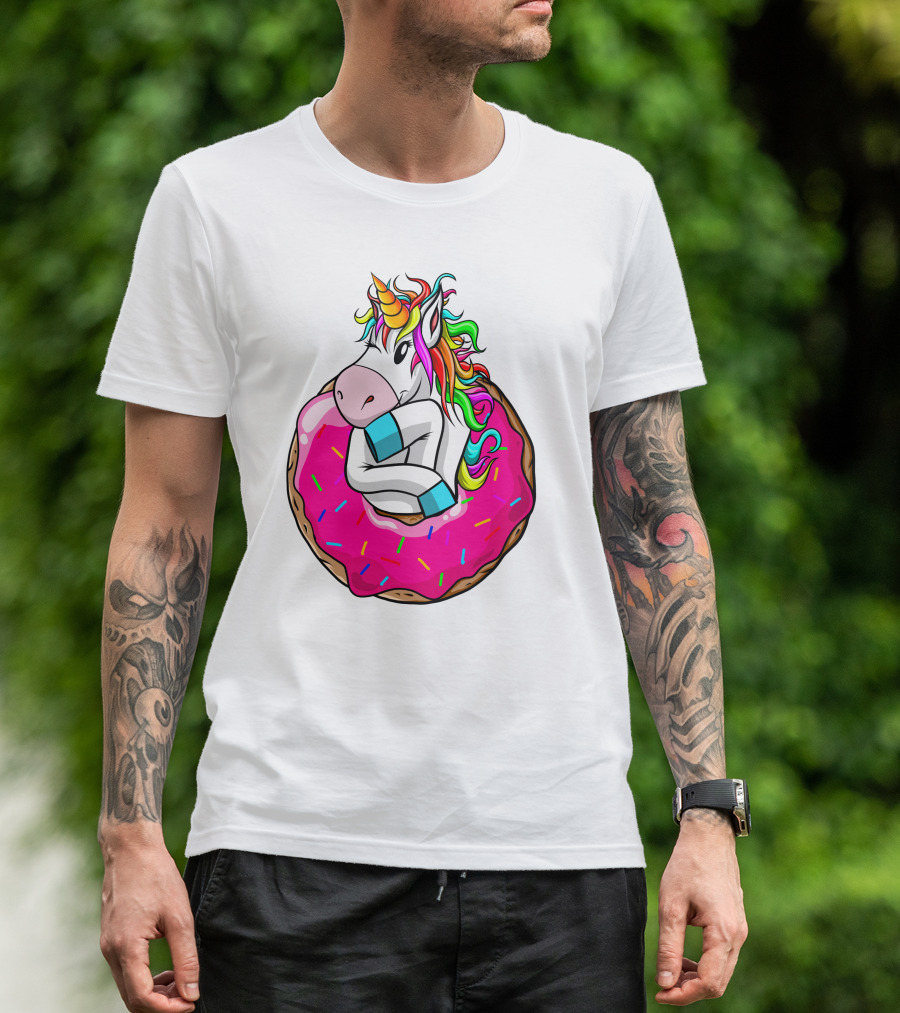 Unicorn Donut Cake Rainbow Horn Pink Sprinkles T-Shirt