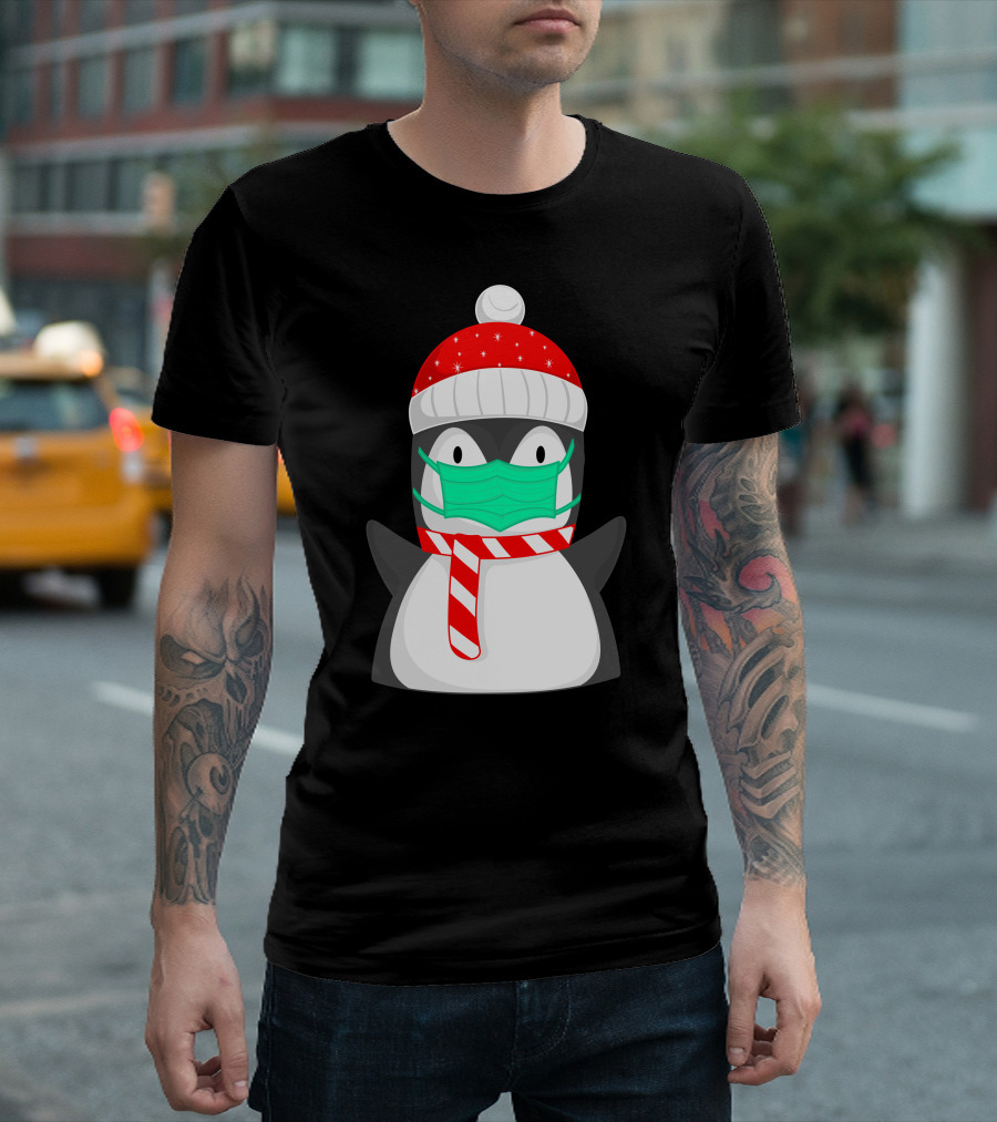 Pineguine Masked Penguin in Winter Hat and Scarf T-Shirt