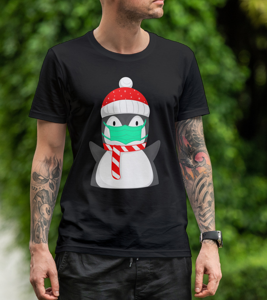 Pineguine Masked Penguin In Winter Hat And Scarf T-Shirt