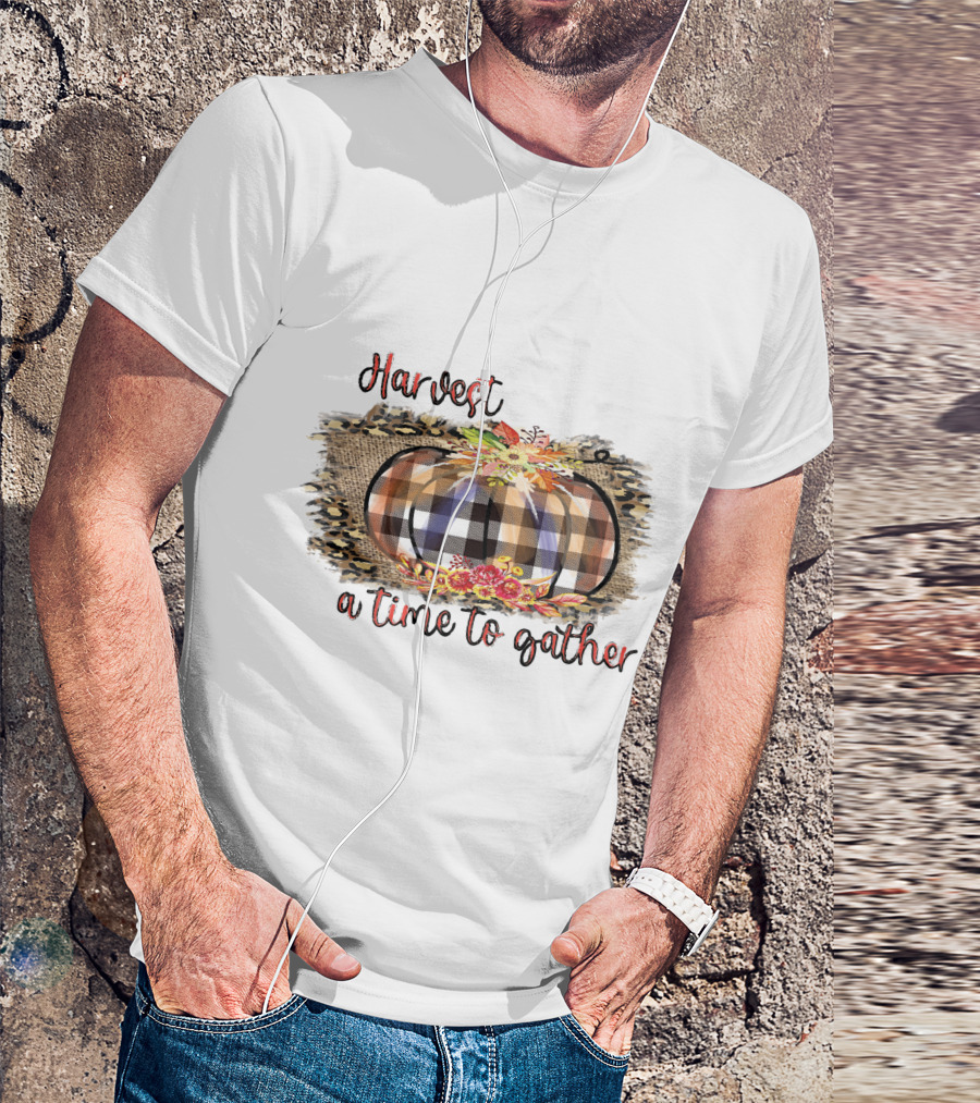 Harvest A Time To Gather Plaid Pumpkin Floral Arrangement T-Shirt