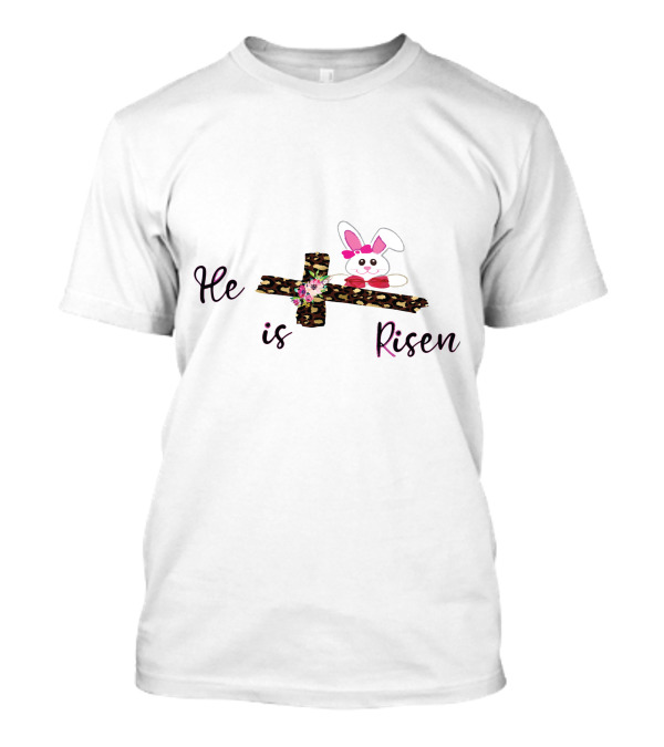 He Is Risen Leopard Print Cross Easter Bunny T-Shirt