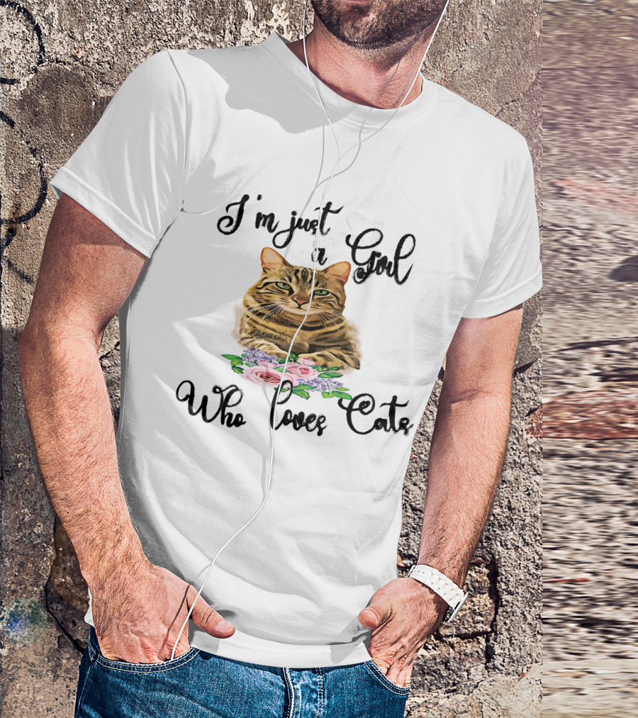 I'm Just A Girl Who Loves Cats With Floral Cat T-Shirt