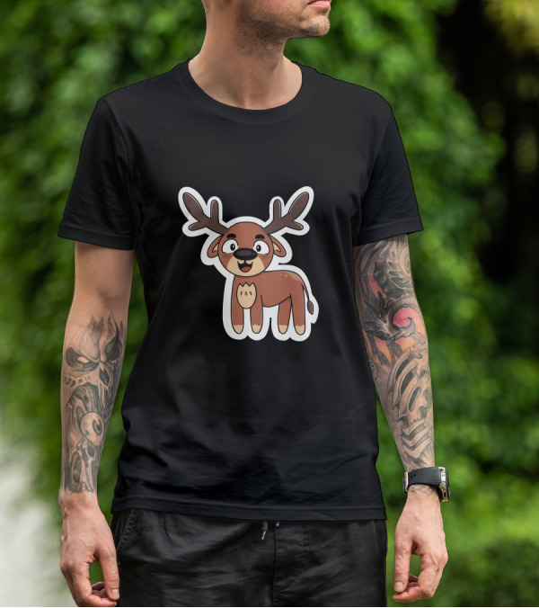 Deer Sticker Cute Cartoon Antler Character T-Shirt
