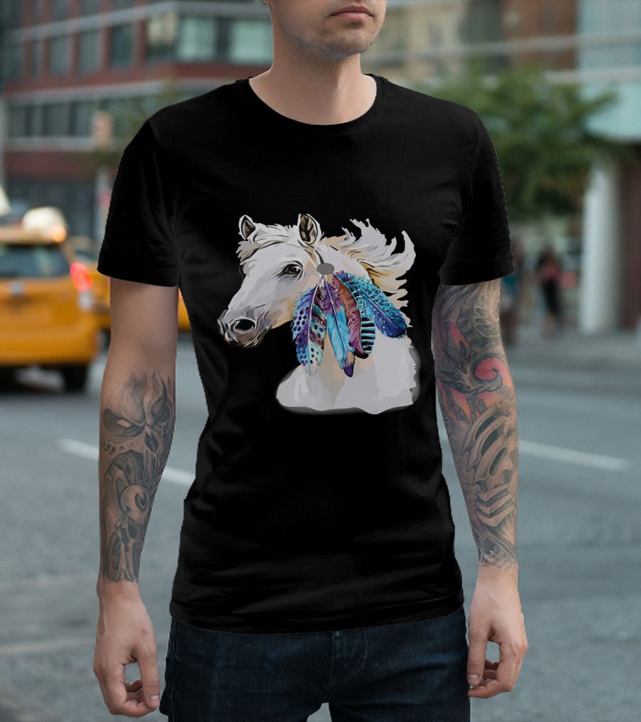 Horse Boho Feathers Vibrant Mane T-Shirt