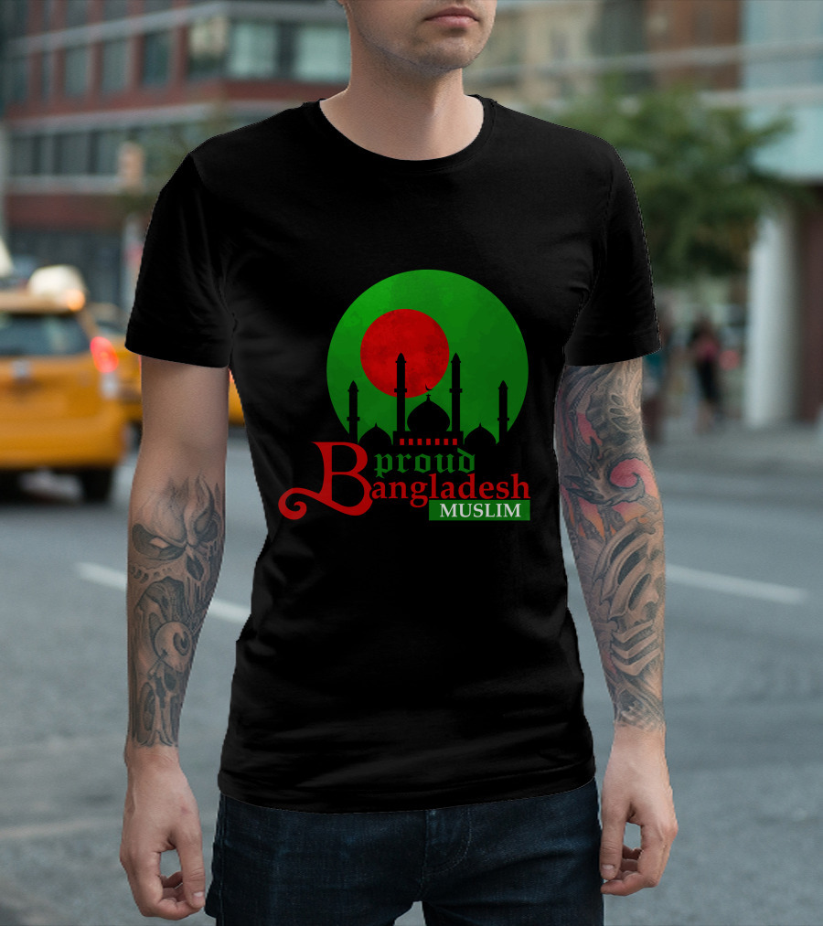 Proud Bangladesh Muslim Mosque Silhouette Flag T-Shirt
