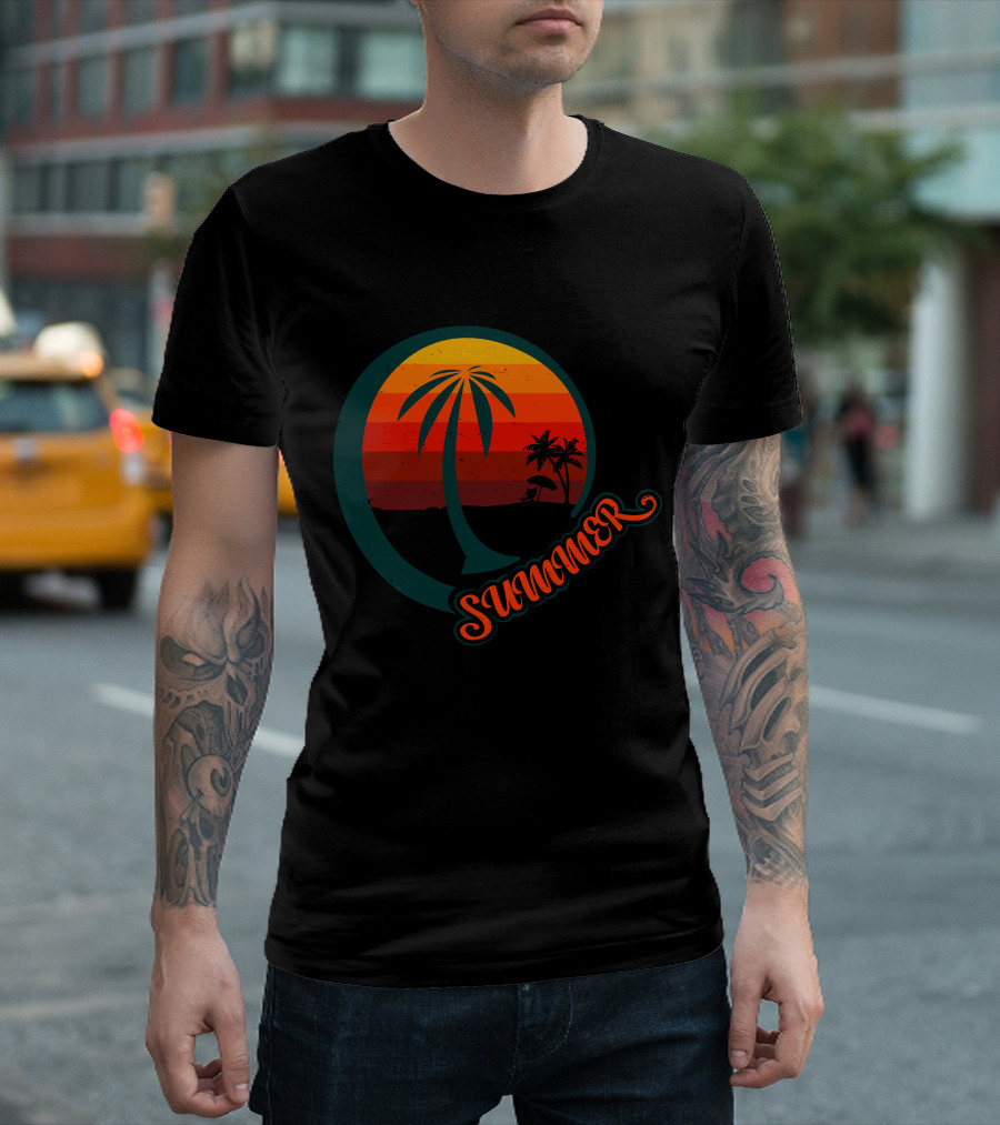 Summer Palm Sunset Beach Scene T-Shirt