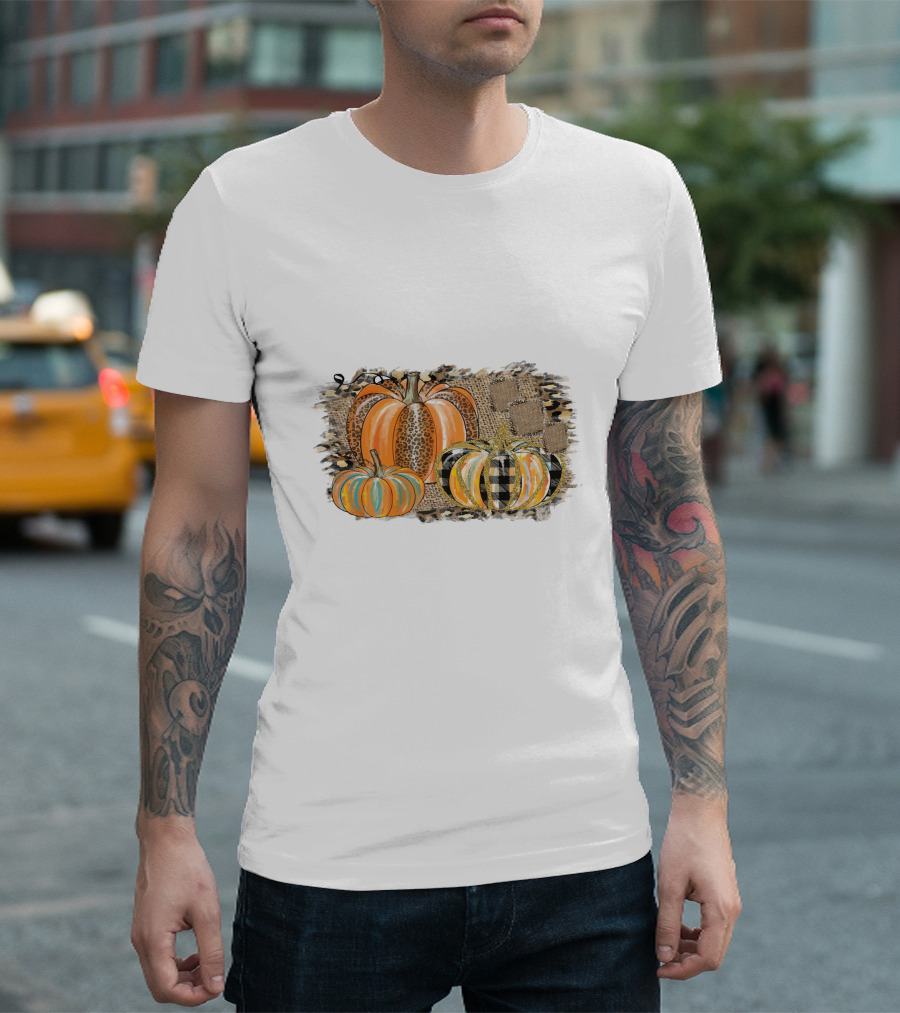 Leopard And Plaid Pumpkins Thanksgiving T-Shirt