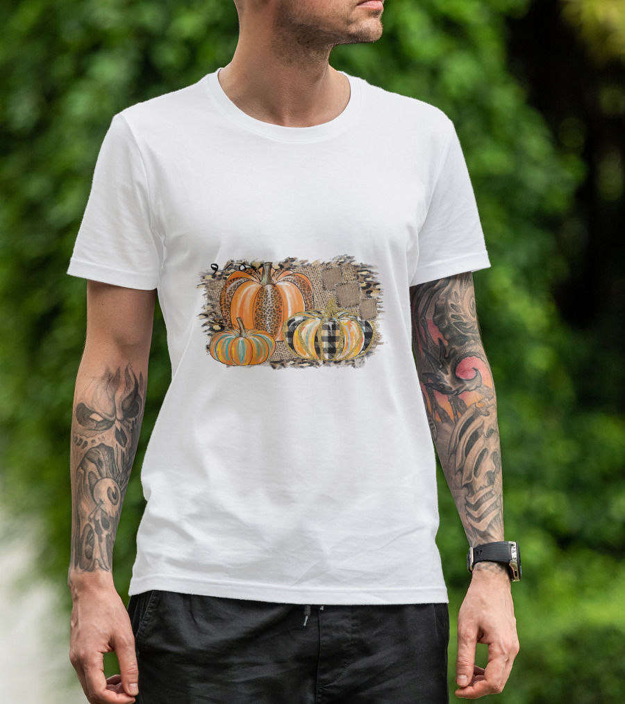 Leopard And Plaid Pumpkins Thanksgiving T-Shirt