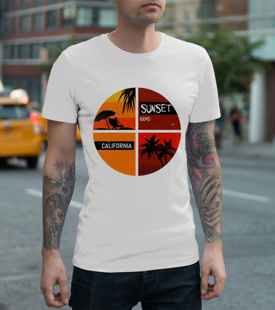 Sunset BLVD California Palm Trees And Beach Chair T-Shirt
