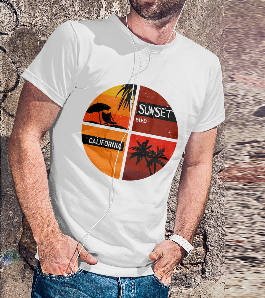 Sunset BLVD California Palm Trees And Beach Chair T-Shirt