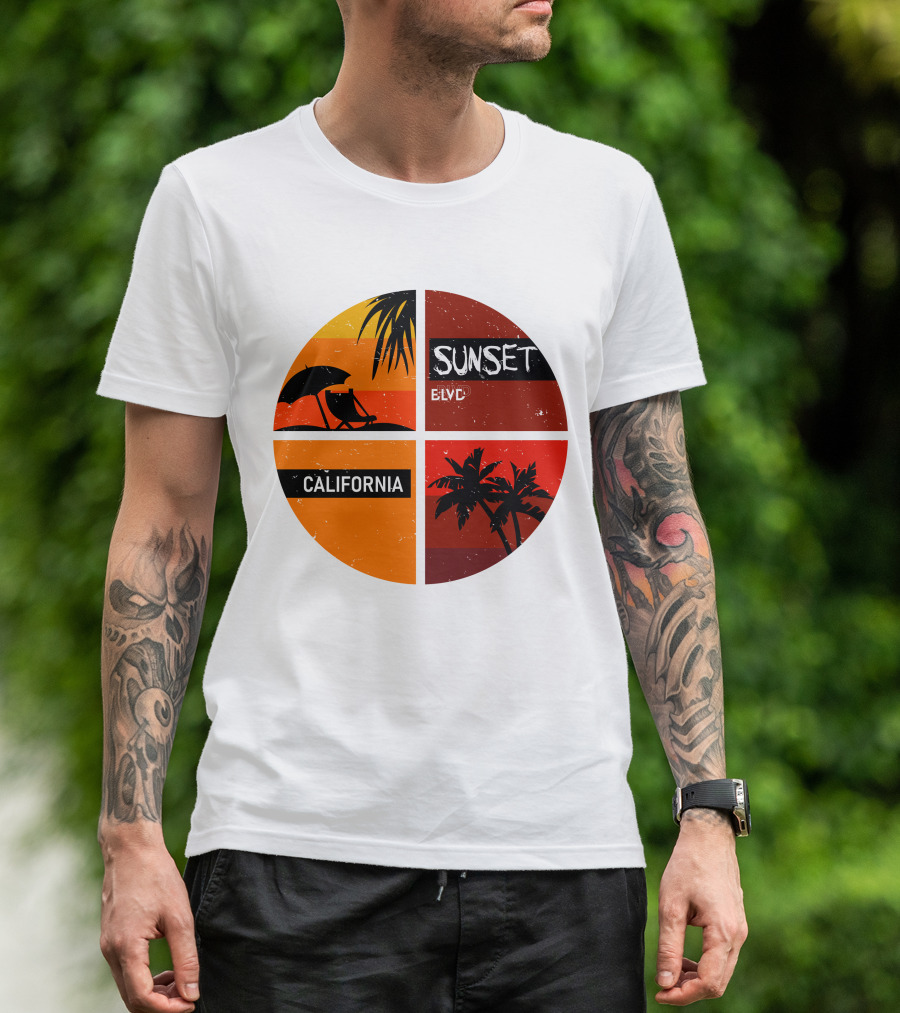 Sunset BLVD California Palm Trees And Beach Chair T-Shirt