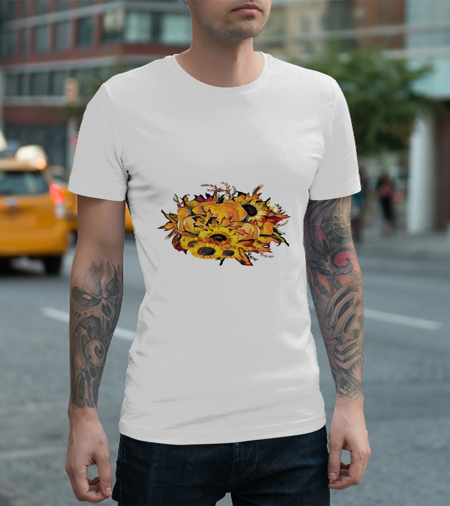 Thanksgiving Pumpkins Sunflower Fall Harvest Arrangement T-Shirt