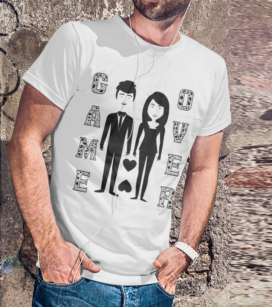 Game Over Wedding Bride And Groom With Hearts T-Shirt