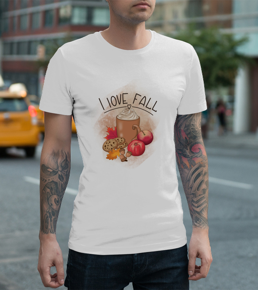 I Love Fall Coffee Apples Cookies Leaves Acorns T-Shirt