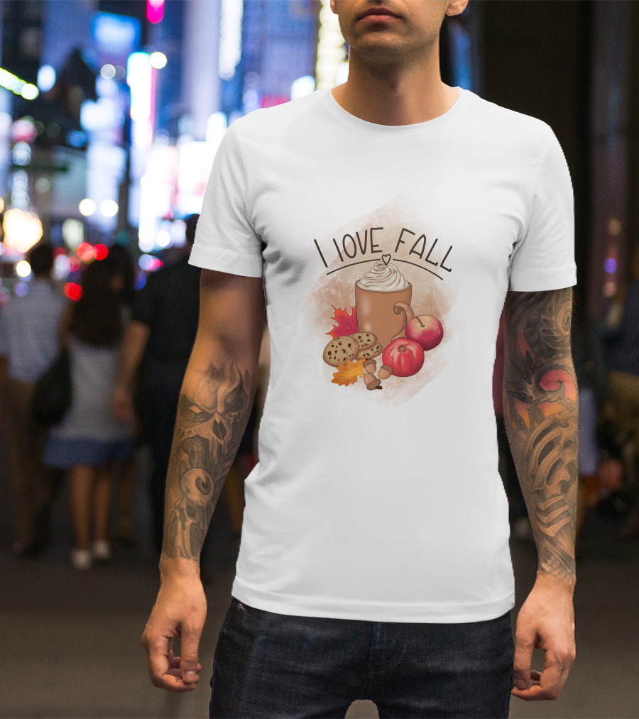 I Love Fall Coffee Apples Cookies Leaves Acorns T-Shirt
