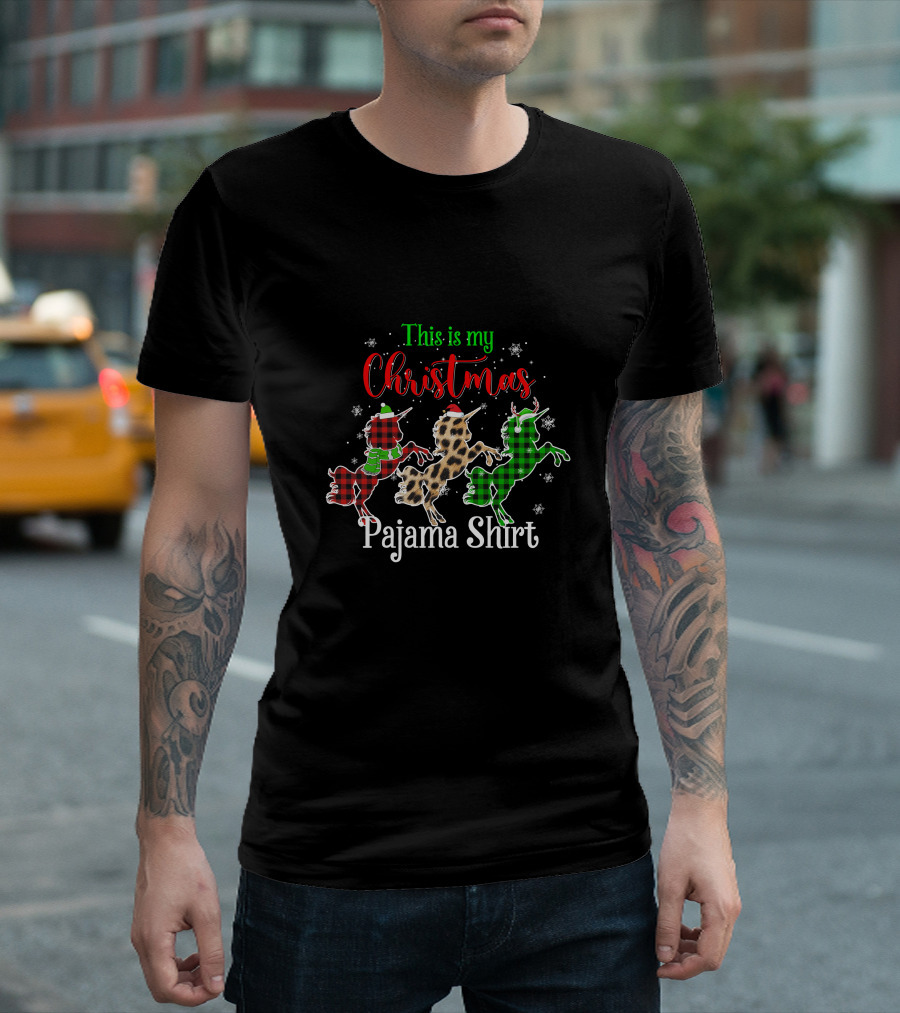 This Is My Christmas Pajama Shirt Unicorn Snowflakes Plaid Leopard T-Shirt