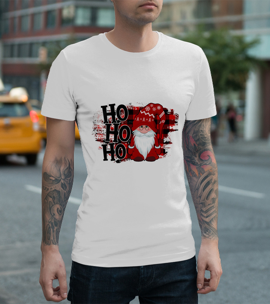 Ho Ho Ho Gnome Christmas Plaid Santa T-Shirt