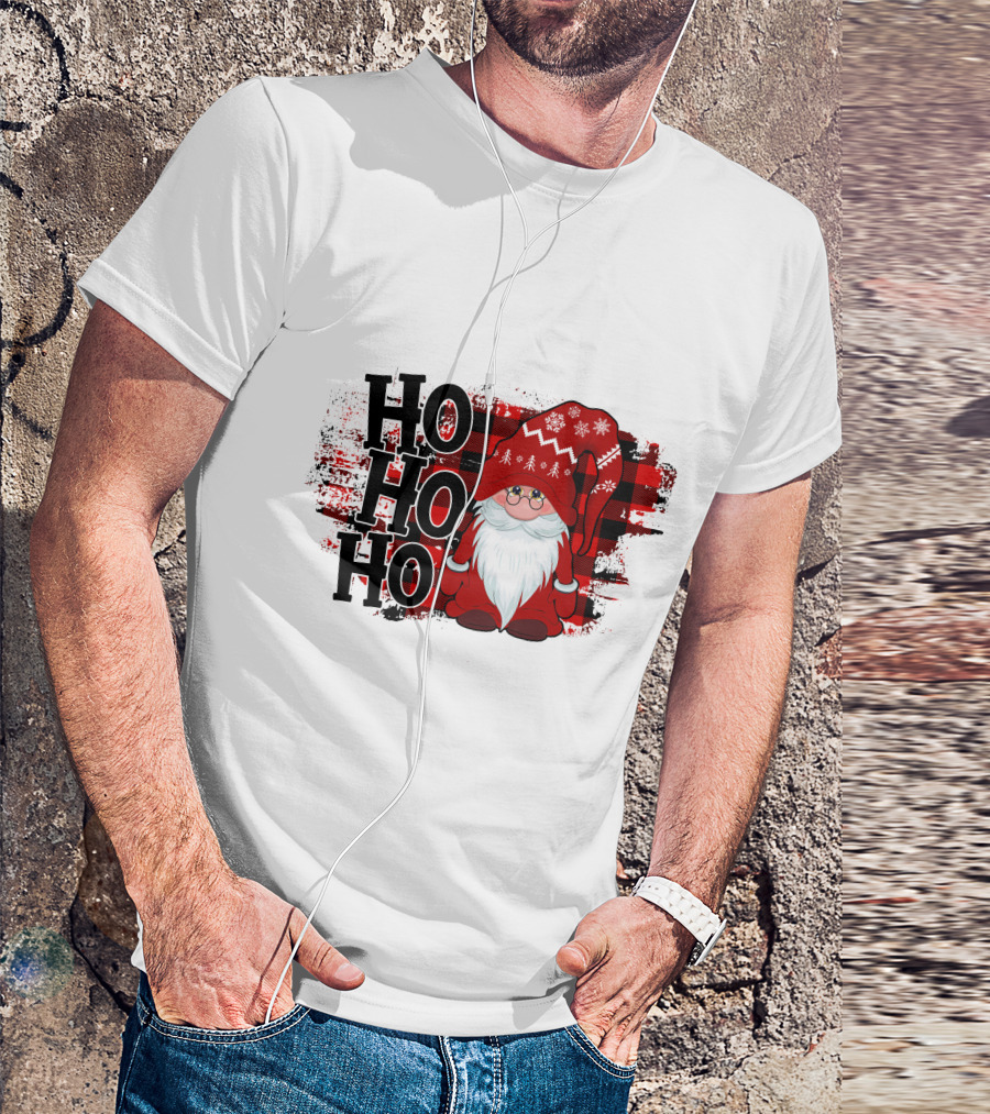Ho Ho Ho Gnome Christmas Plaid Santa T-Shirt