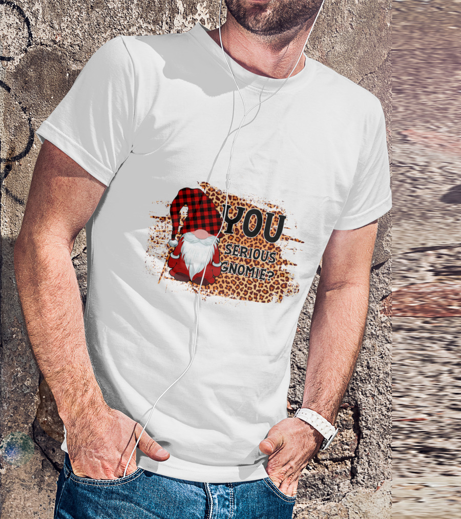 You Serious Gnomie Plaid Hat Leopard Background T-Shirt