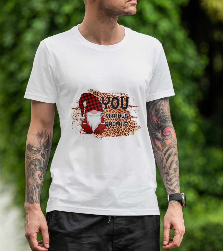 You Serious Gnomie Plaid Hat Leopard Background T-Shirt
